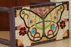 Butterfly mosaic on found piano bench - ReclaimedMosaics